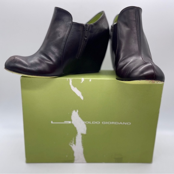 Genuine Italian Leather Leopoldo Giordano Brown  Wedge Ankle Boots Booti… - Picture 1 of 8